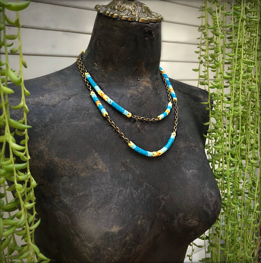 Long Snake Glass Necklace - Sunshine, Chevron Trade Bead
