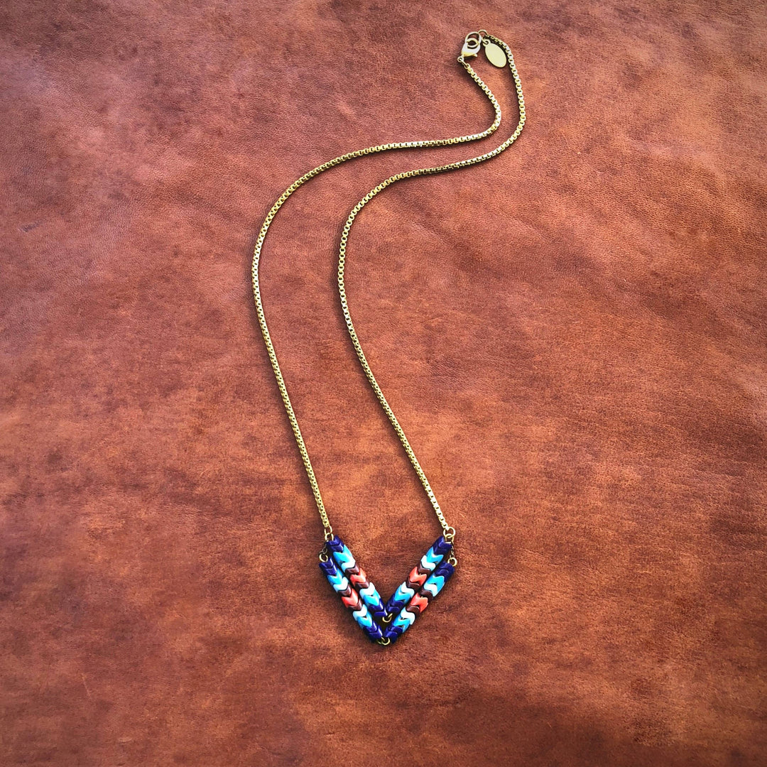 Snake Glass Chevron Necklace - Deer Run, Boho Beaded Neck
