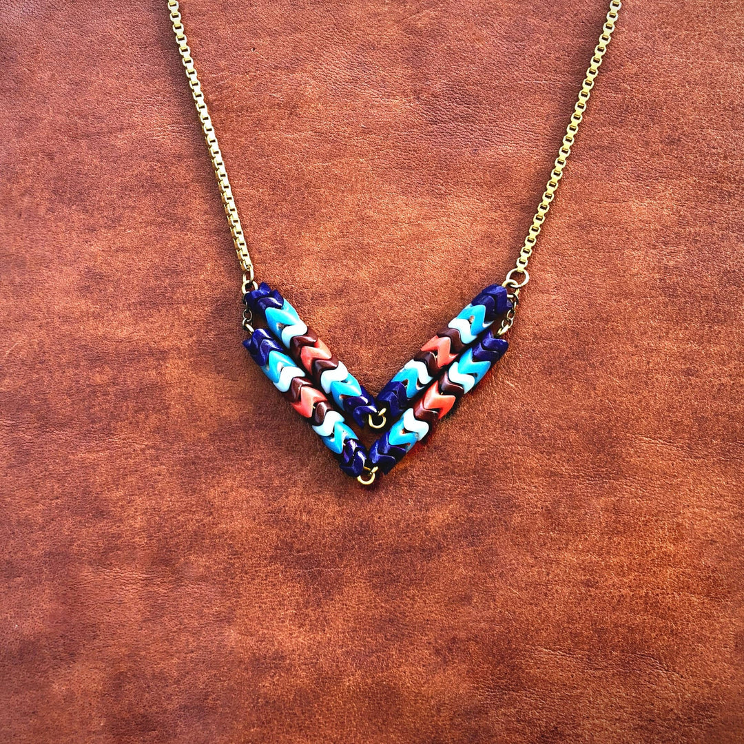 Snake Glass Chevron Necklace - Deer Run, Boho Beaded Neck