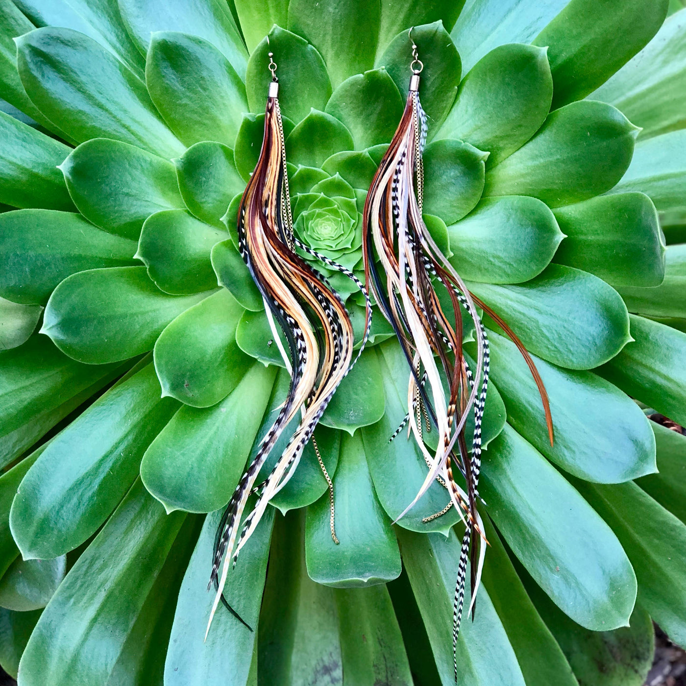 Extra Long Feather Earrings - Mixed Grizzly
