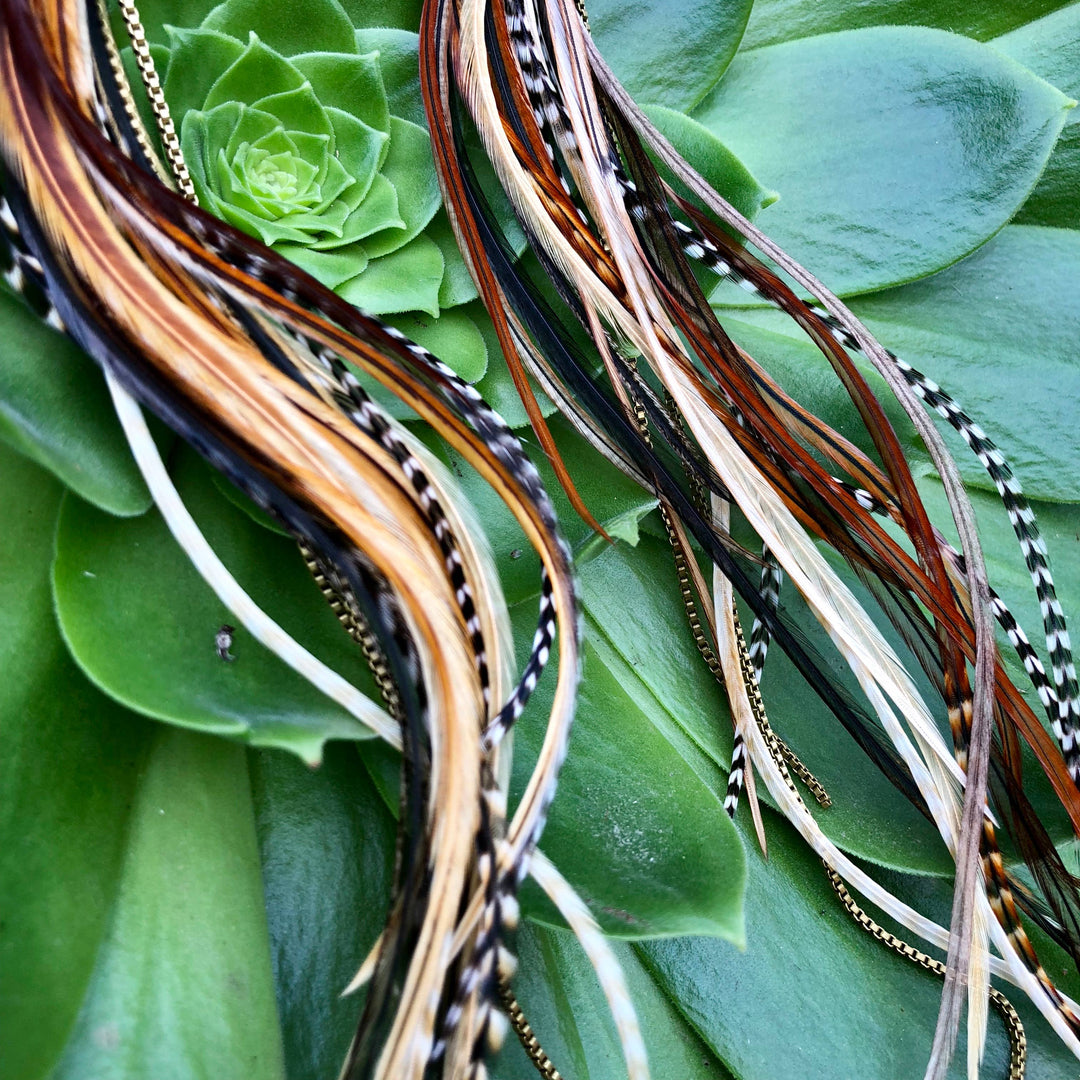 Extra Long Feather Earrings - Mixed Grizzly