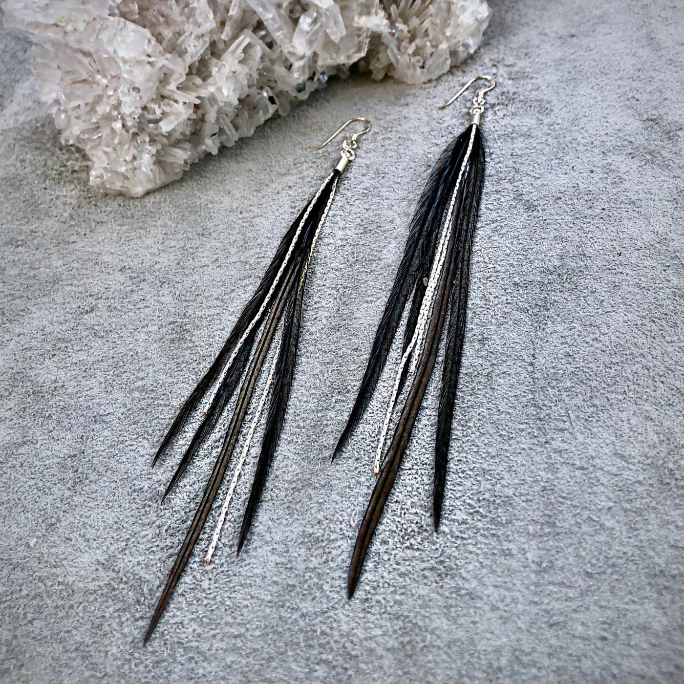 Mini Feather Earrings - Black & Silver