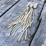 Load image into Gallery viewer, Leather Tassel Earrings - Cream, Long Boho Western Earrings

