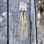 Load image into Gallery viewer, Leather Tassel Earrings - Cream, Long Boho Western Earrings
