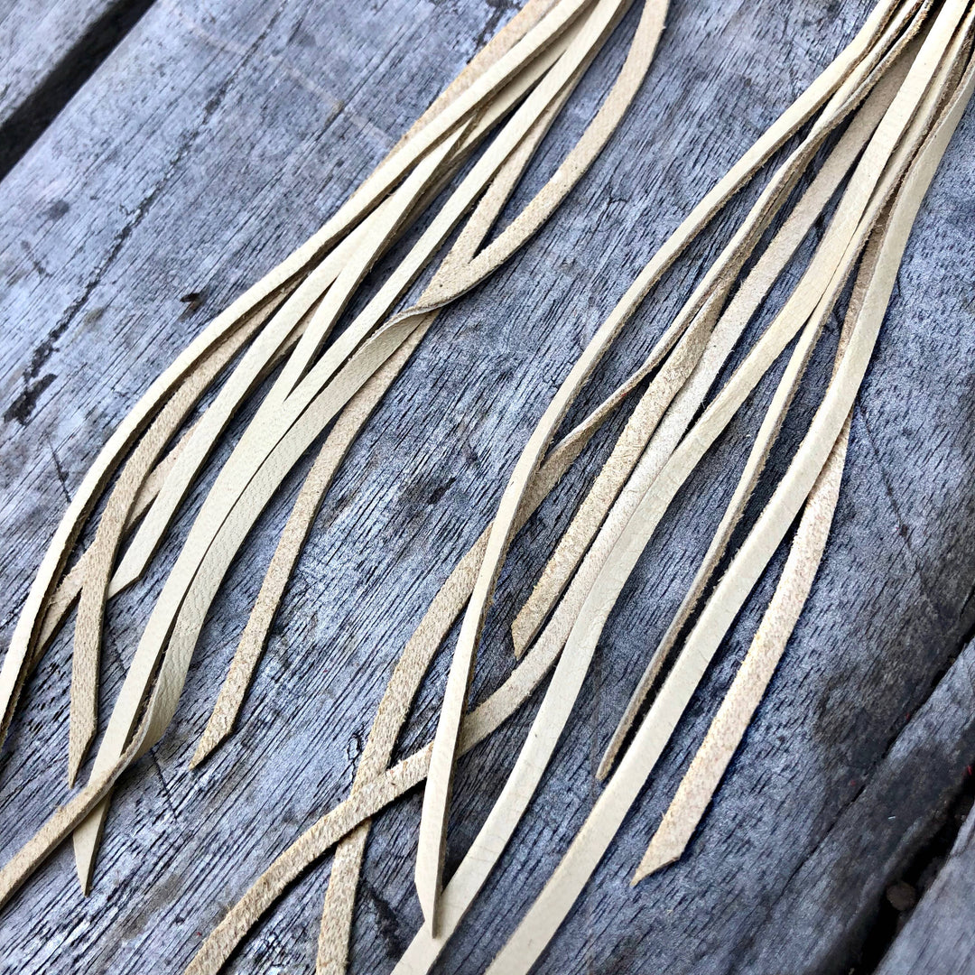 Leather Tassel Earrings - Cream, Long Boho Western Earrings