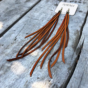 Leather Tassel Earrings - Rust, Long Boho Western Earrings