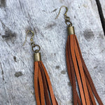 Load image into Gallery viewer, Leather Tassel Earrings - Rust, Long Boho Western Earrings
