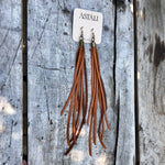 Load image into Gallery viewer, Leather Tassel Earrings - Rust, Long Boho Western Earrings
