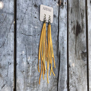 Leather Tassel Earrings - Gold, Long Boho Western Earrings