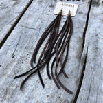 Load image into Gallery viewer, Leather Tassel Earrings - Chocolate Brown, Long Boho Western
