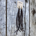 Load image into Gallery viewer, Leather Tassel Earrings - Chocolate Brown, Long Boho Western

