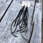 Load image into Gallery viewer, Leather Tassel Earrings - Charcoal &amp; Black, Boho Western
