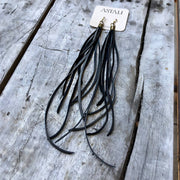 Leather Tassel Earrings - Charcoal & Black, Boho Western