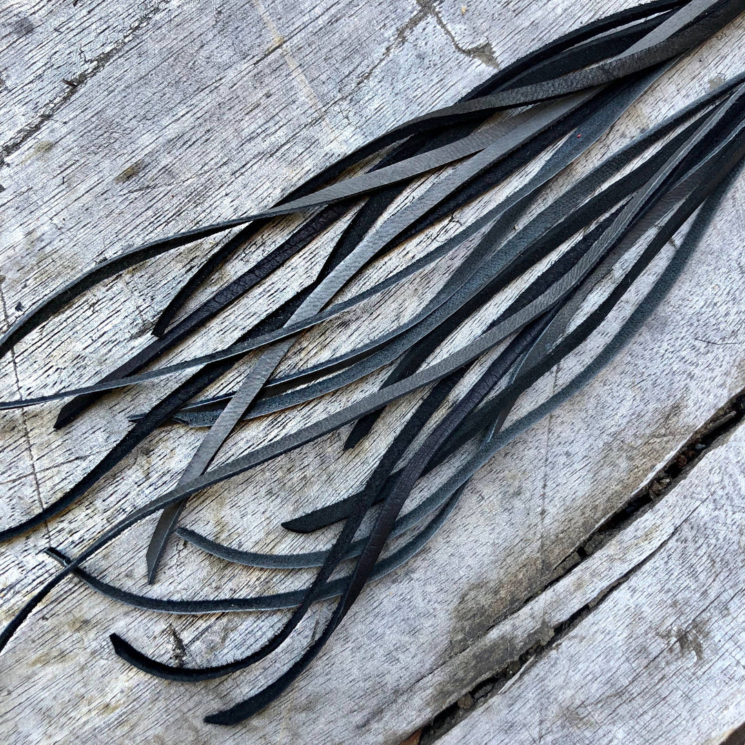 Leather Tassel Earrings - Charcoal & Black, Boho Western