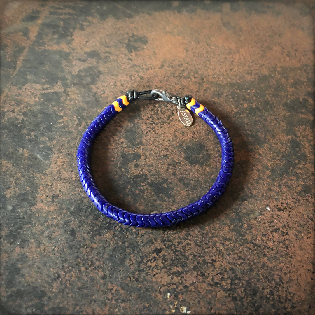 Snake Glass Bracelet - Indigo Blue, Chevron Bead Bracelet: Large - 8.5"
