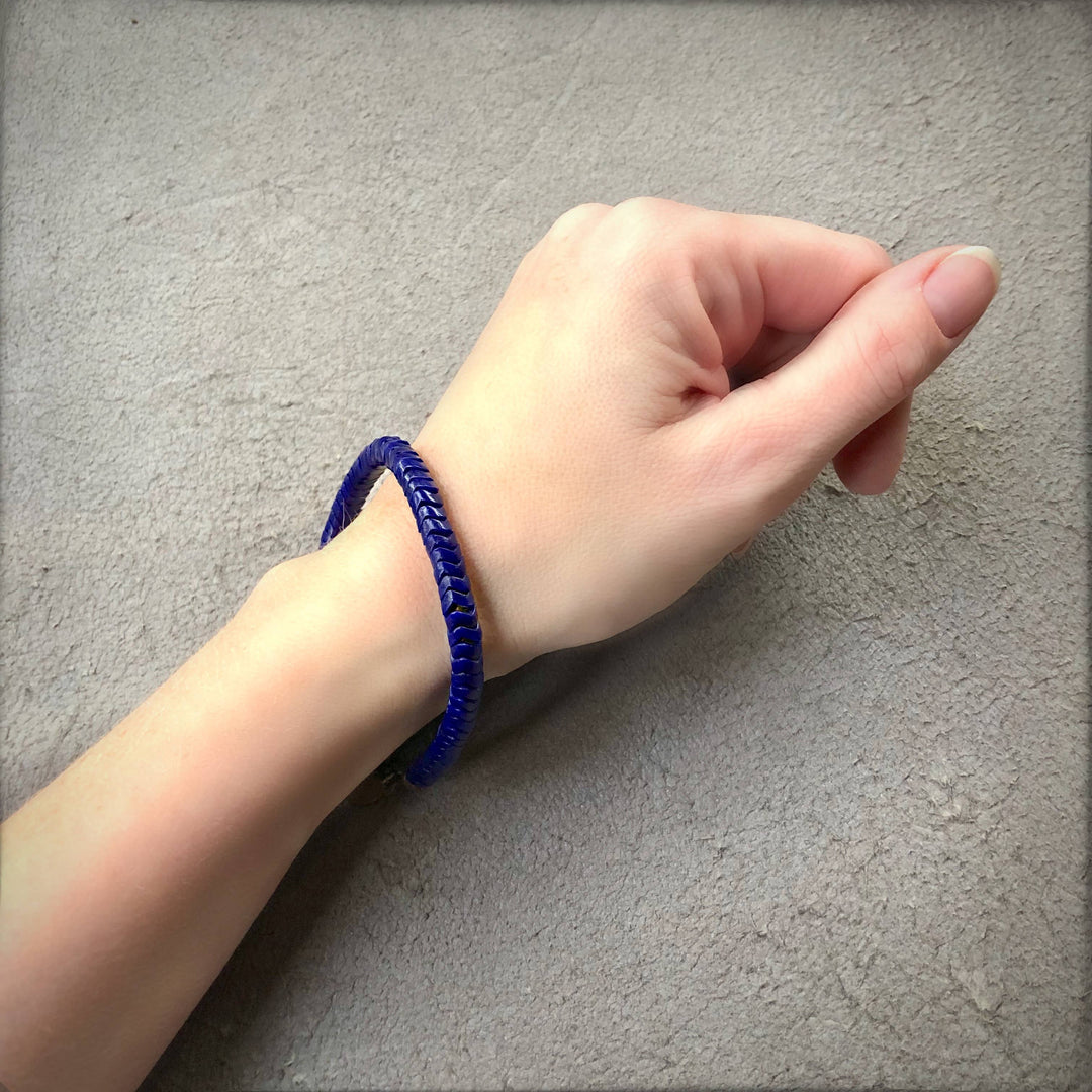 Snake Glass Bracelet - Indigo Blue, Chevron Bead Bracelet: Large - 8.5"