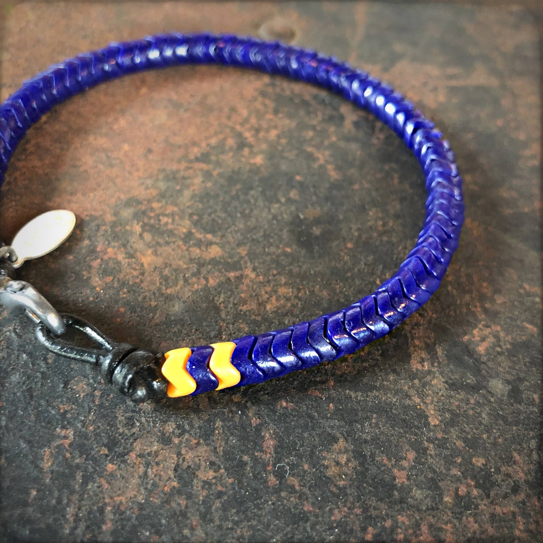 Snake Glass Bracelet - Indigo Blue, Chevron Bead Bracelet: Large - 8.5"