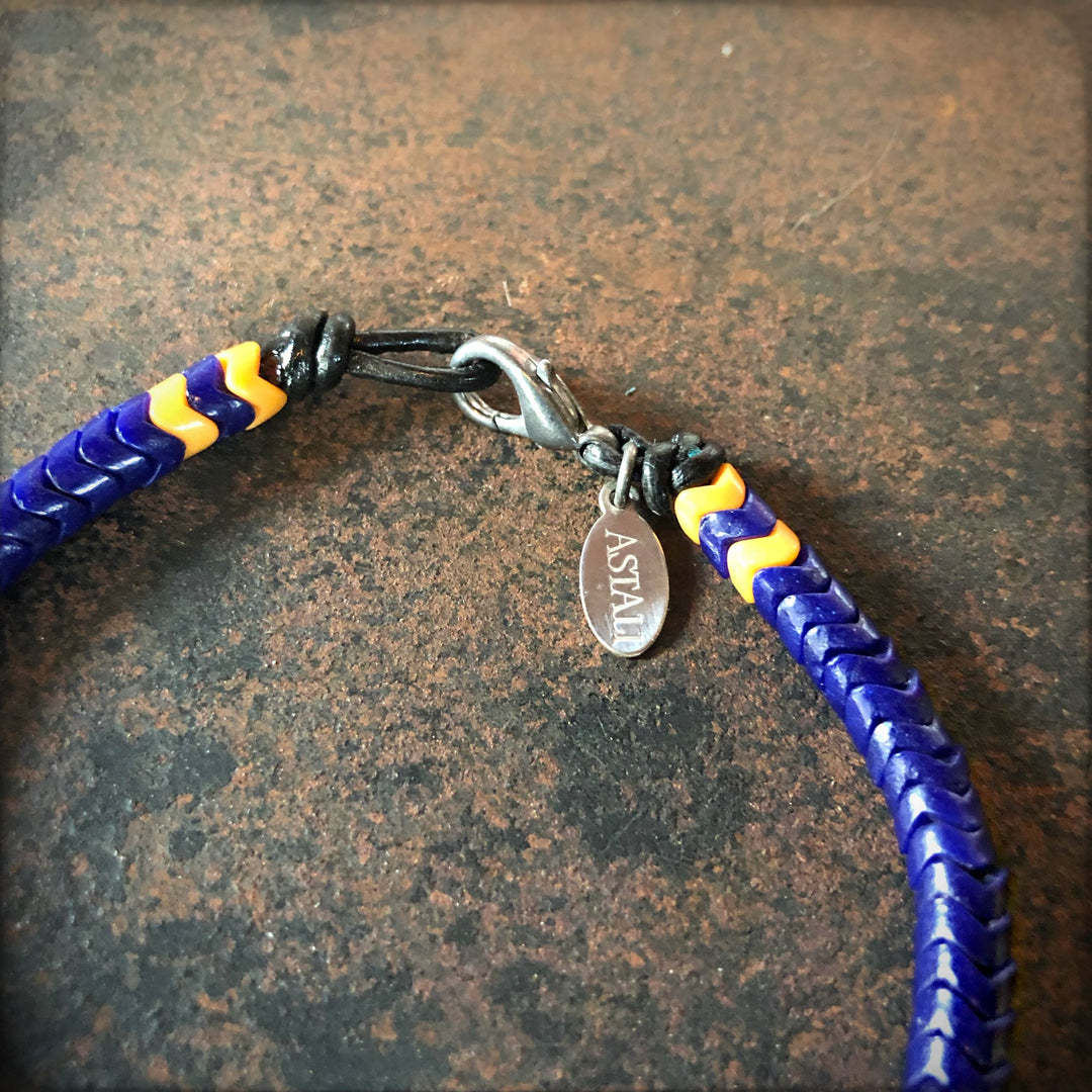 Snake Glass Bracelet - Indigo Blue, Chevron Bead Bracelet: Large - 8.5"