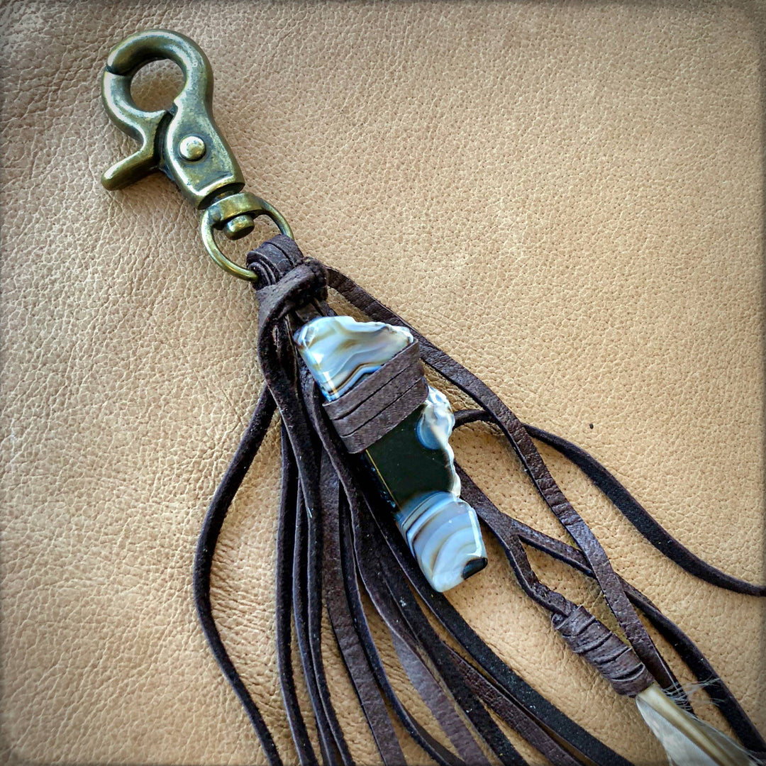 Feather & Leather Clip - Chocolate & Agate