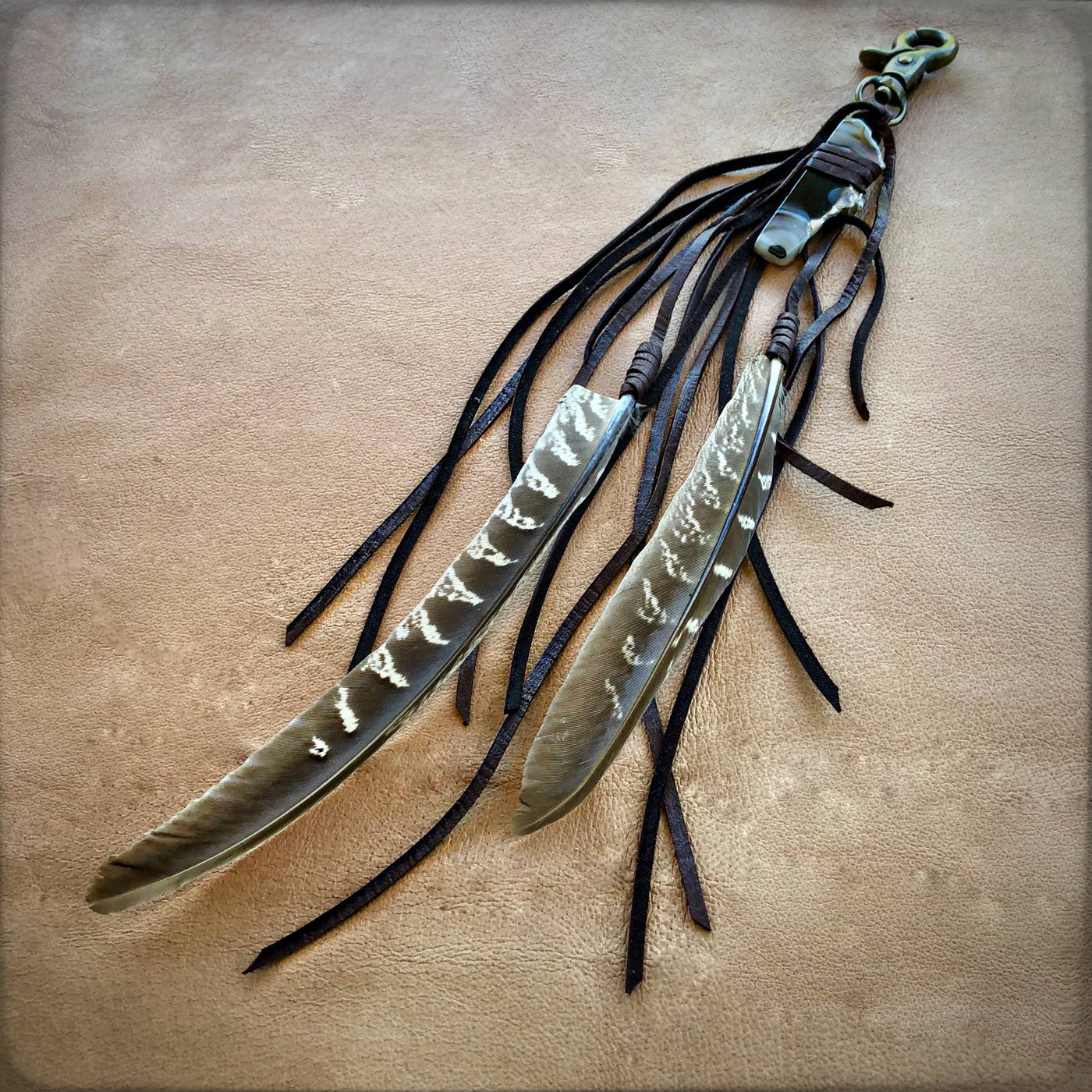 Feather & Leather Clip - Chocolate & Agate