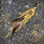 Load image into Gallery viewer, Feather &amp; Leather Bag Clip - Gold &amp; Bronze Agate Bag Tassel
