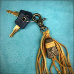 Load image into Gallery viewer, Feather &amp; Leather Bag Clip - Gold &amp; Bronze Agate Bag Tassel
