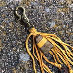 Load image into Gallery viewer, Feather &amp; Leather Bag Clip - Gold &amp; Bronze Agate Bag Tassel
