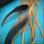 Load image into Gallery viewer, Feather &amp; Leather Bag Clip - Gold &amp; Bronze Agate Bag Tassel
