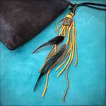 Load image into Gallery viewer, Feather &amp; Leather Bag Clip - Gold &amp; Bronze Agate Bag Tassel
