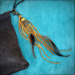 Load image into Gallery viewer, Feather &amp; Leather Bag Clip - Gold &amp; Bronze Agate Bag Tassel

