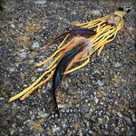 Load image into Gallery viewer, Feather &amp; Leather Bag Clip - Gold &amp; Bronze Agate Bag Tassel
