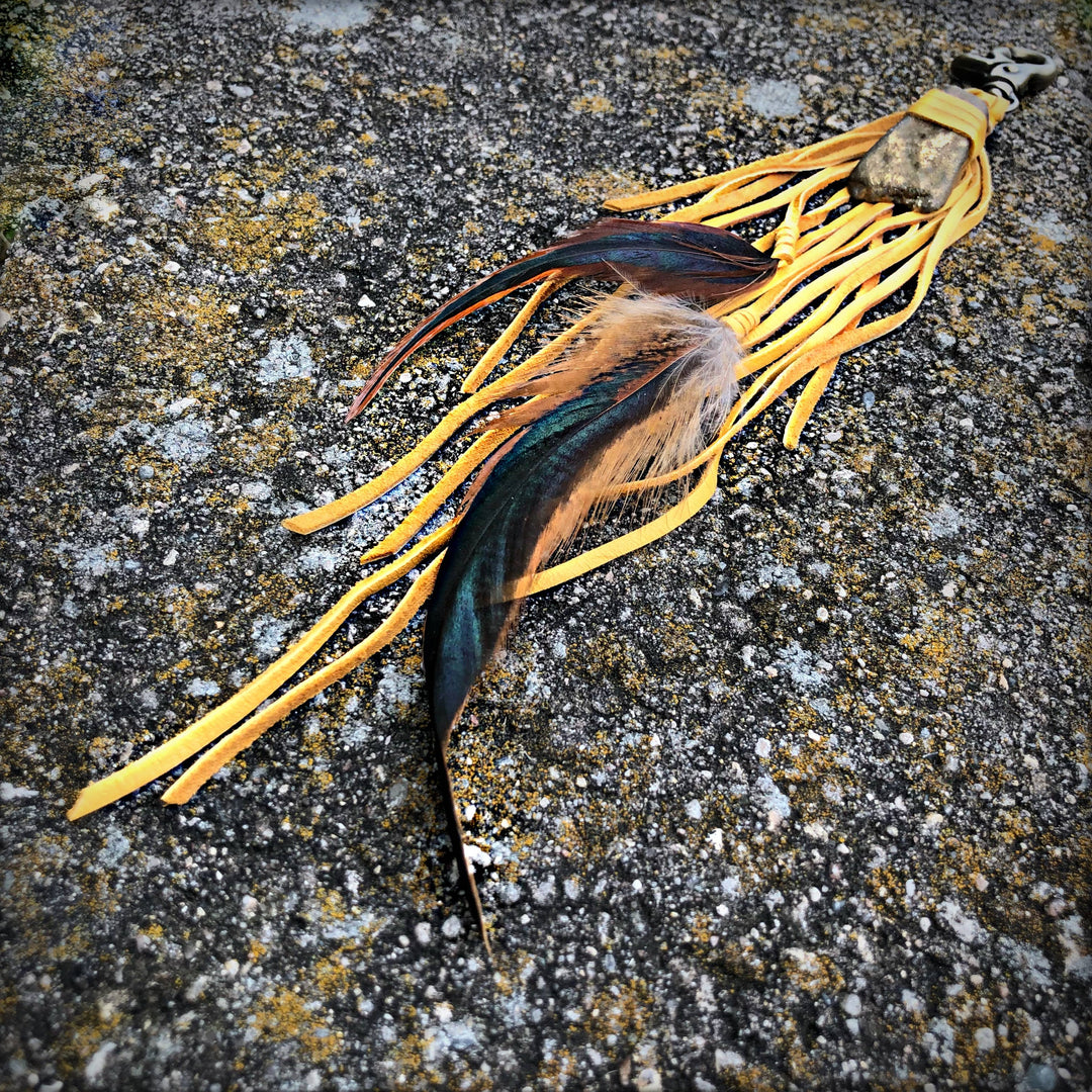 Feather & Leather Bag Clip - Gold & Bronze Agate Bag Tassel