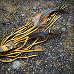 Load image into Gallery viewer, Feather &amp; Leather Bag Clip - Gold &amp; Bronze Agate Bag Tassel
