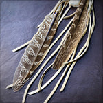 Load image into Gallery viewer, Feather &amp; Leather Bag Clip - Cream &amp; White Druzy Bag Tassel
