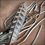 Load image into Gallery viewer, Feather &amp; Leather Bag Clip - Cream &amp; White Druzy Bag Tassel

