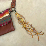 Load image into Gallery viewer, Leather Tassel Key Ring - Gold, Long Keyfob, Handbag Fringe

