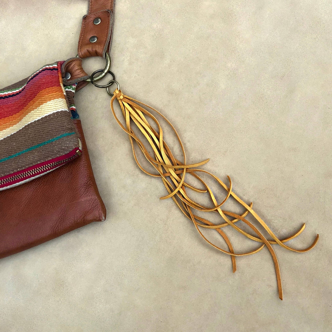Leather Tassel Key Ring - Gold, Long Keyfob, Handbag Fringe
