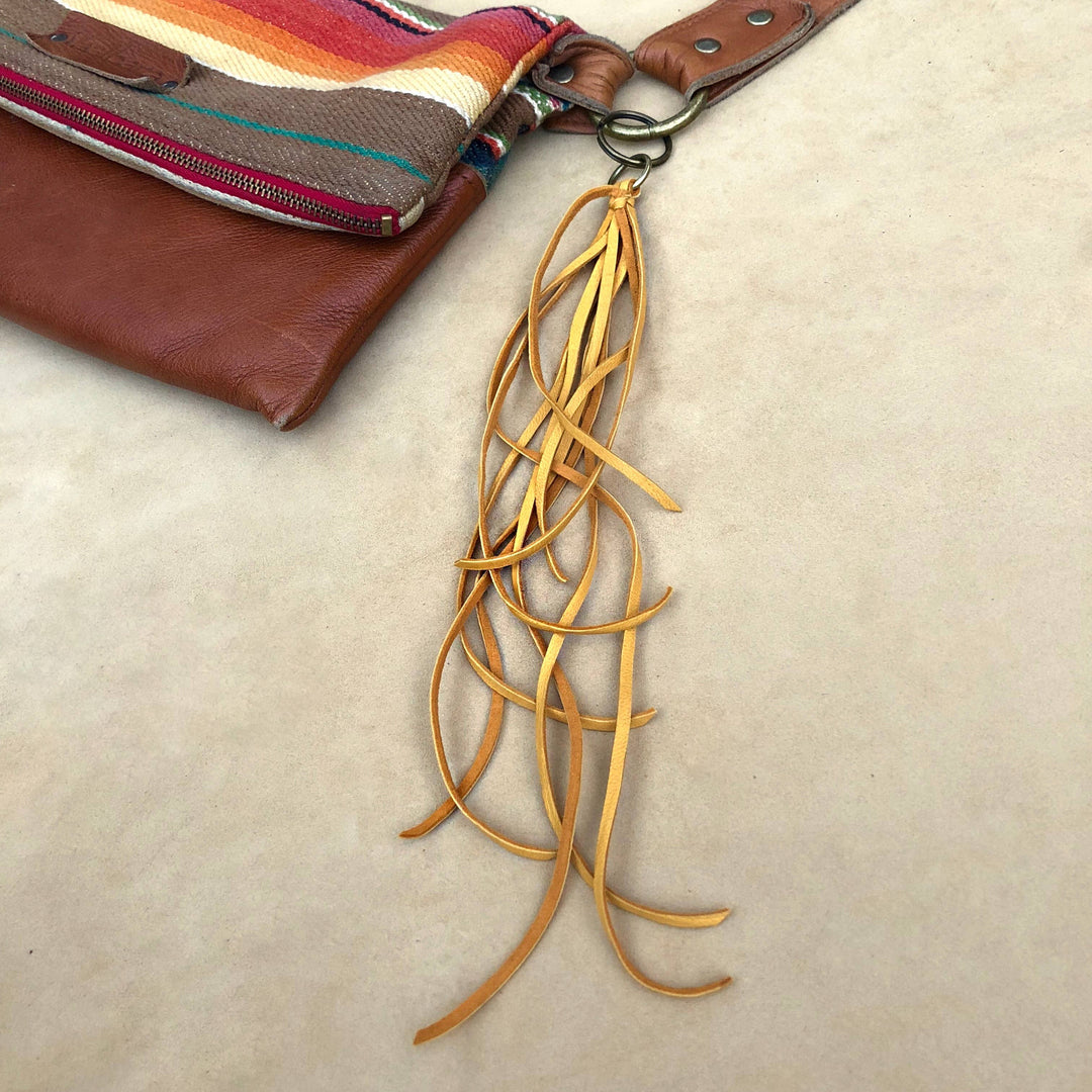 Leather Tassel Key Ring - Gold, Long Keyfob, Handbag Fringe