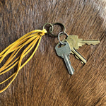 Load image into Gallery viewer, Leather Tassel Key Ring - Gold, Long Keyfob, Handbag Fringe
