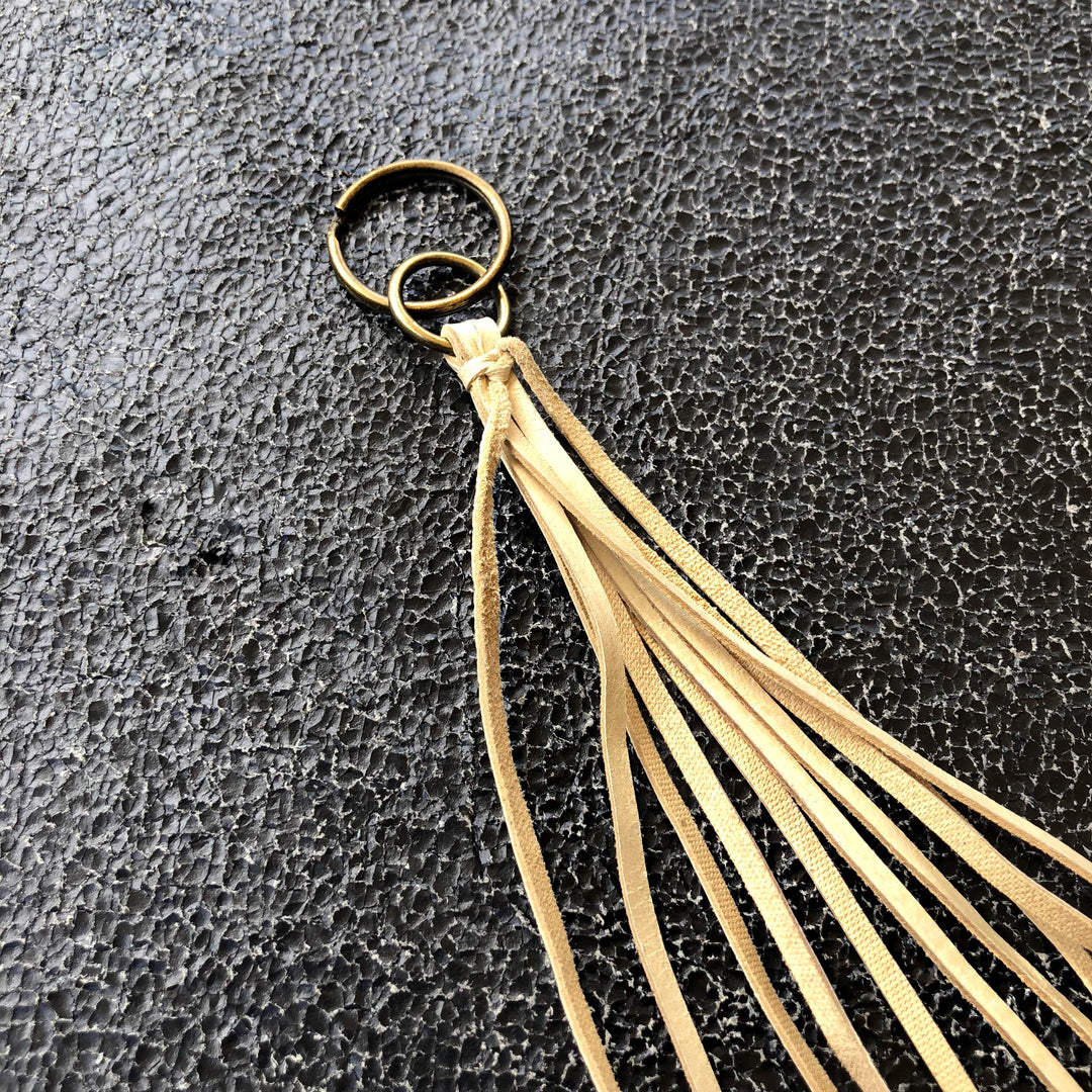 Leather Tassel Key Ring - Cream, Long Keyfob, Handbag Fringe
