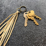 Load image into Gallery viewer, Leather Tassel Key Ring - Cream, Long Keyfob, Handbag Fringe
