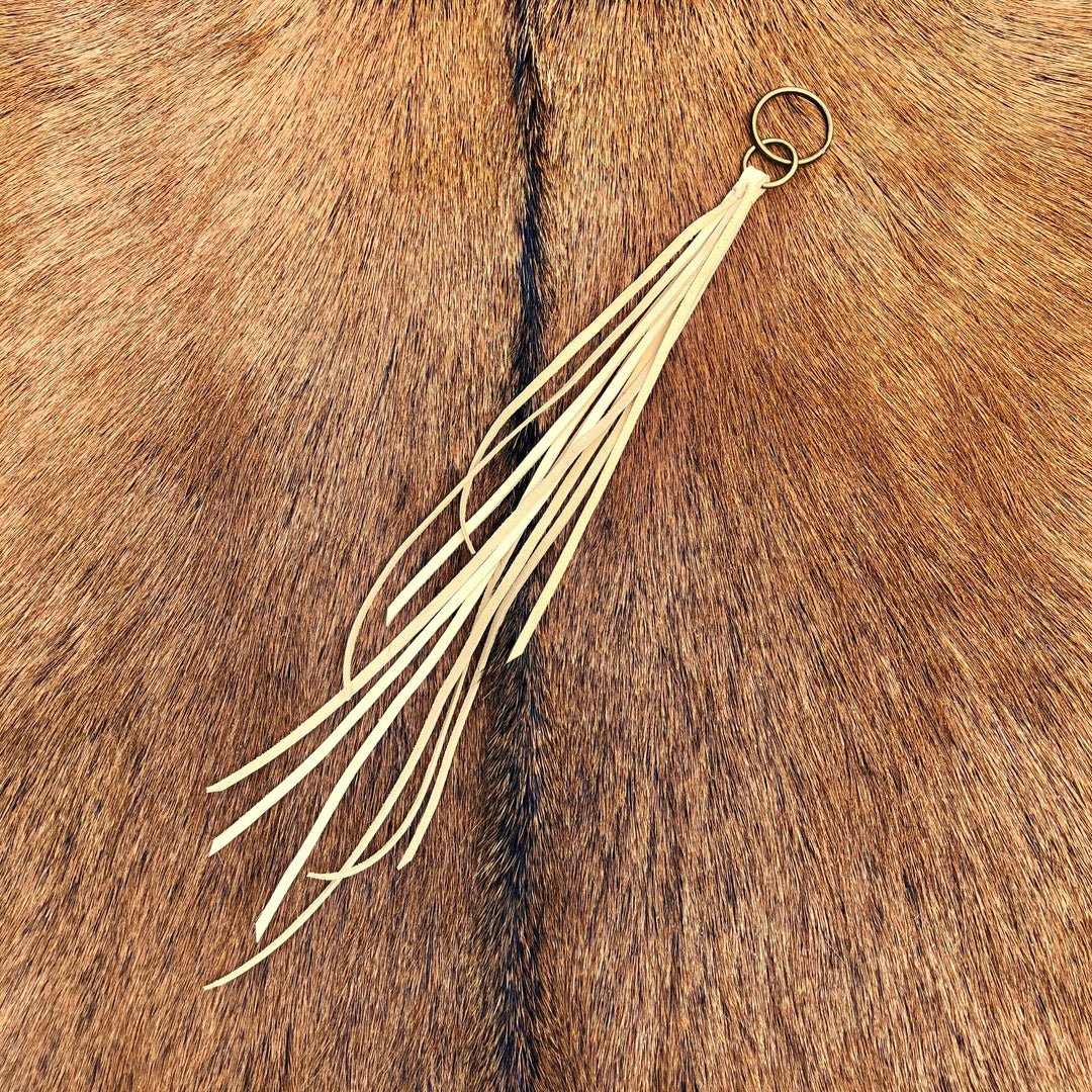 Leather Tassel Key Ring - Cream, Long Keyfob, Handbag Fringe