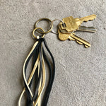 Load image into Gallery viewer, Leather Tassel Key Ring - Cream &amp; Black, Long Handbag Fringe
