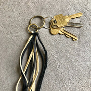 Leather Tassel Key Ring - Cream & Black, Long Handbag Fringe