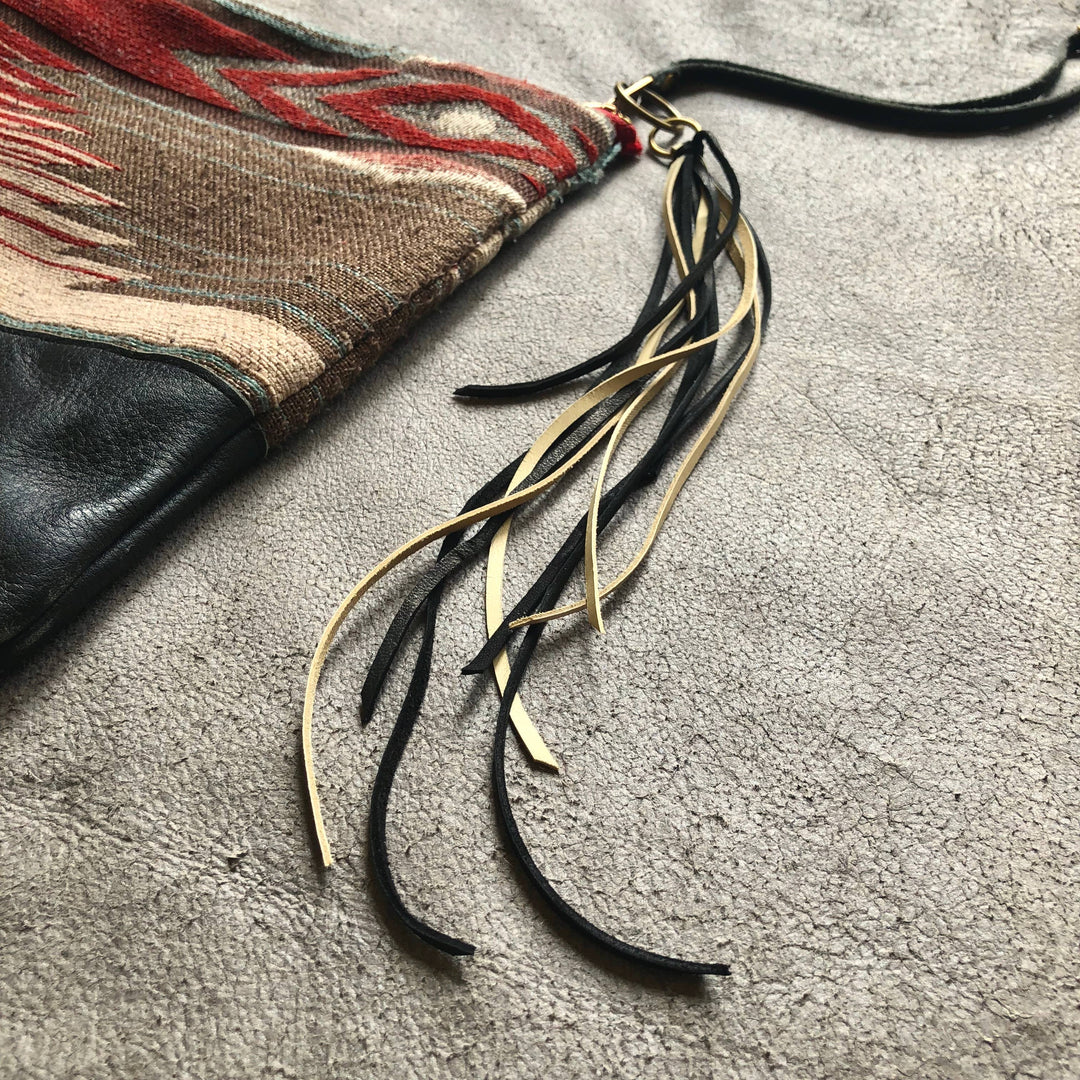 Leather Tassel Key Ring - Cream & Black, Long Handbag Fringe