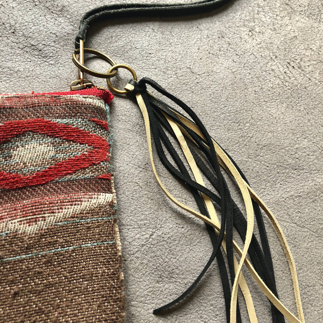 Leather Tassel Key Ring - Cream & Black, Long Handbag Fringe