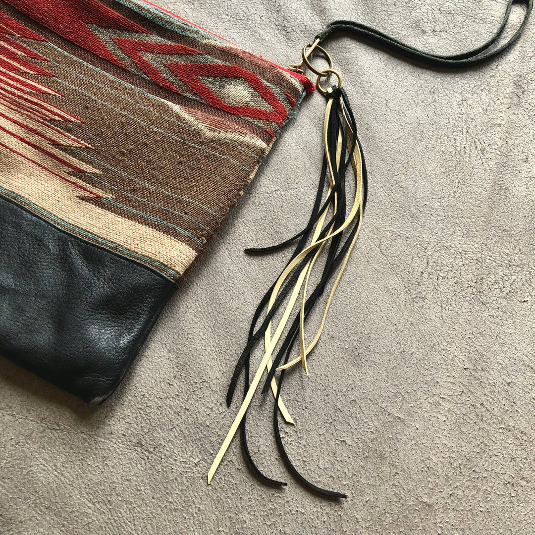 Leather Tassel Key Ring - Cream & Black, Long Handbag Fringe