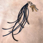 Leather Tassel Key Ring - Charcoal & Black, Handbag Fringe
