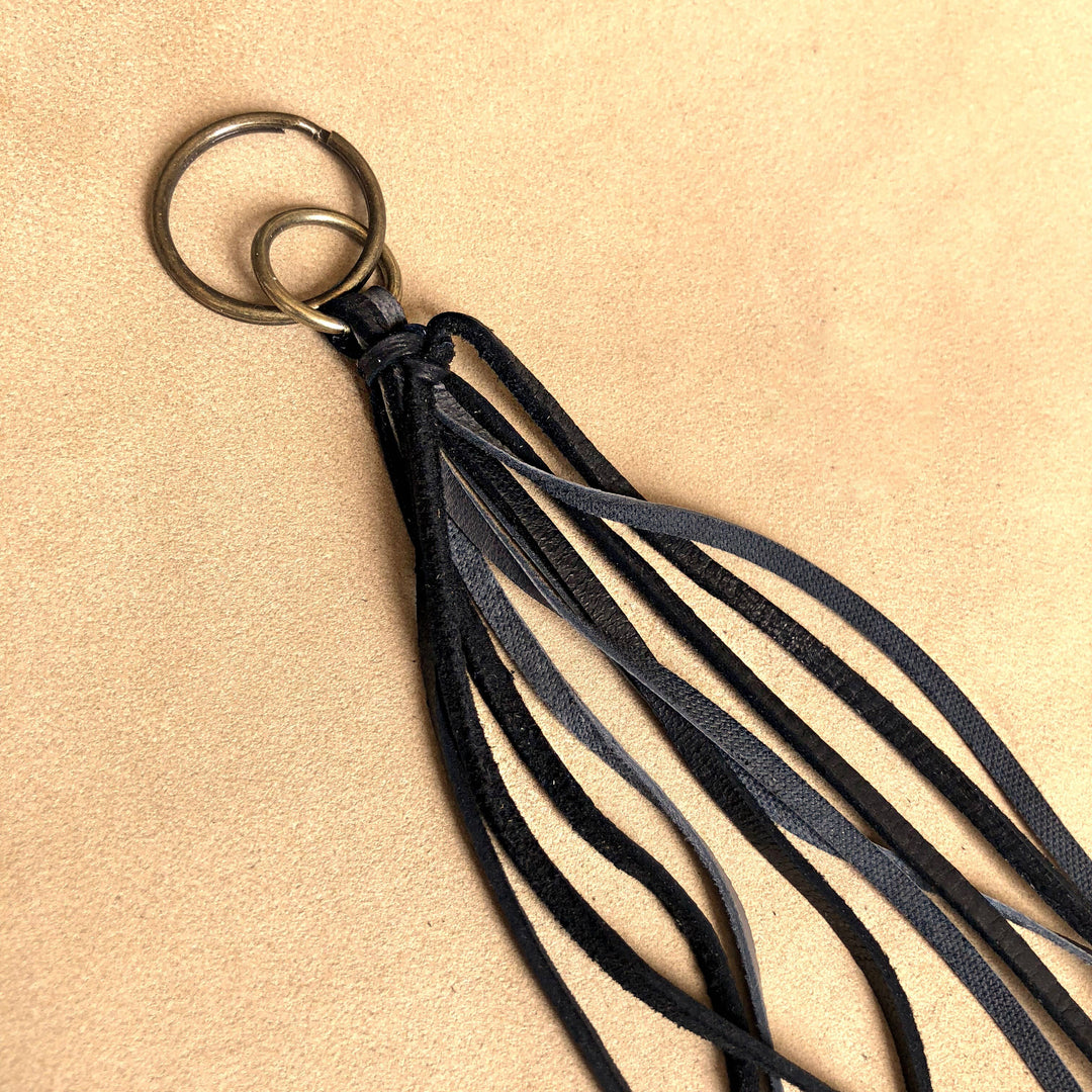 Leather Tassel Key Ring - Charcoal & Black, Handbag Fringe