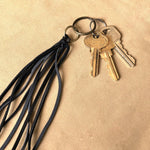 Load image into Gallery viewer, Leather Tassel Key Ring - Charcoal &amp; Black, Handbag Fringe
